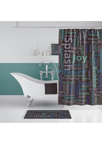Banyo Paspas ve Tek Kanat Duş Perdesi 1X180X200 Set Banyo Halısı World Cloud