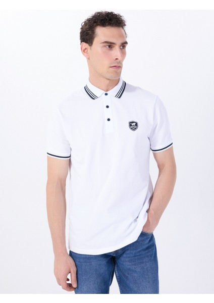 Nakışlı Beyaz Erkek Polo T-Shirt M5SM-TST1356