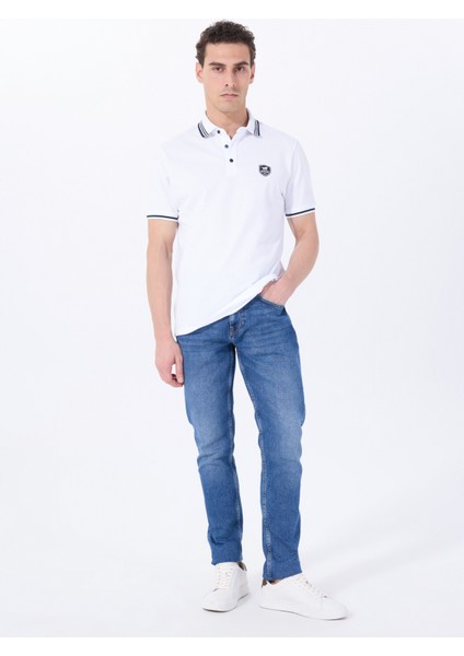 Nakışlı Beyaz Erkek Polo T-Shirt M5SM-TST1356 fiyatları