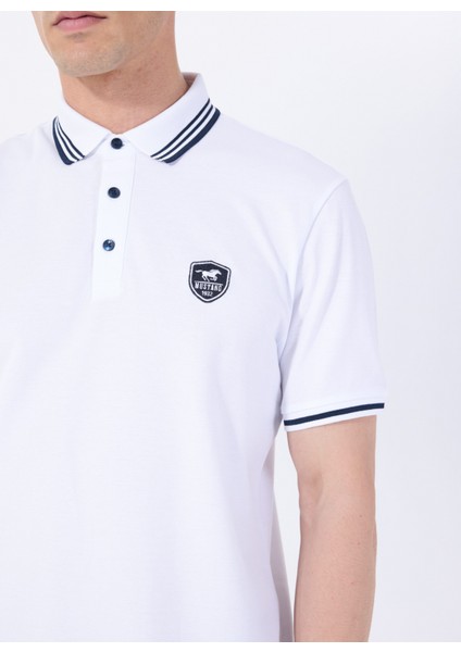 Nakışlı Beyaz Erkek Polo T-Shirt M5SM-TST1356 fırsatları
