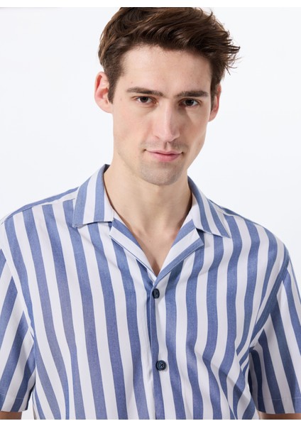 Relaxed Mavi - Beyaz Çizgili Erkek Gömlek M5SM-GML1053
