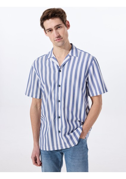 Relaxed Mavi - Beyaz Çizgili Erkek Gömlek M5SM-GML1053 modelleri