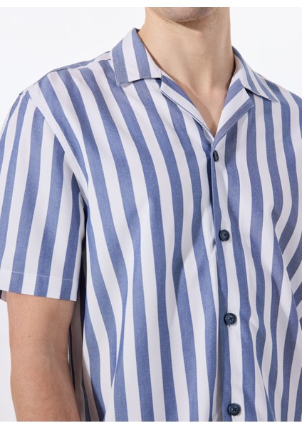 Relaxed Mavi - Beyaz Çizgili Erkek Gömlek M5SM-GML1053 fırsatları