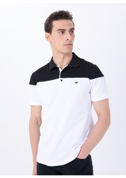 Blok Desenli Siyah - Beyaz Erkek Polo T-Shirt M5SM-TST1333