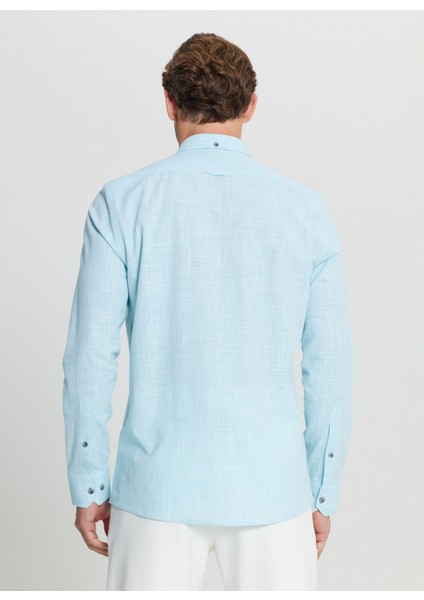 Slim Fit Düğmeli Yaka Turkuaz Erkek Gömlek ACE020252168_TRK indirimleri
