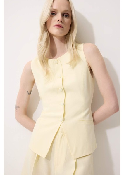 Slim Fit Dar Kesim Keten Karışımlı Blazer Yelek E9946AX25SM