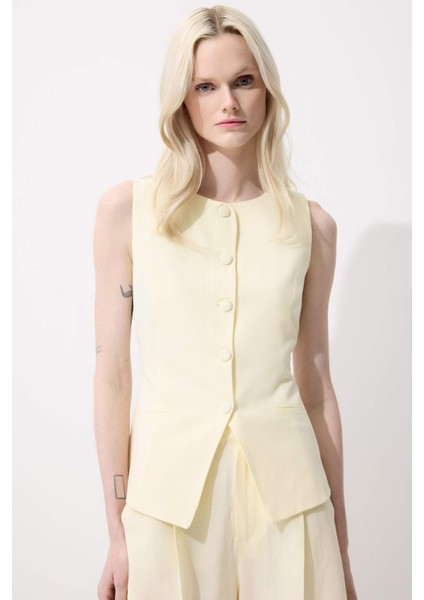 Slim Fit Dar Kesim Keten Karışımlı Blazer Yelek E9946AX25SM modelleri