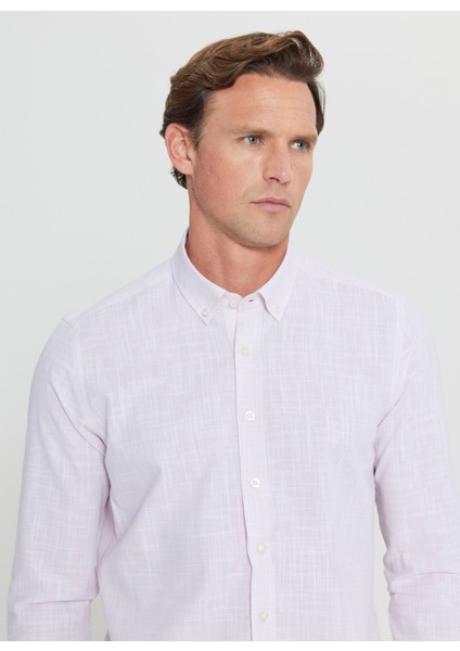 Slim Fit Düğmeli Yaka Pembe Erkek Gömlek ACE020252168_PMB fırsatları