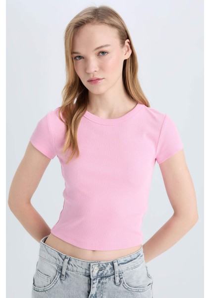 Coool Fitted Bisiklet Yaka Basic Düz Fitilli Kaşkorse Kısa Kollu Tişört E0287AX25SM