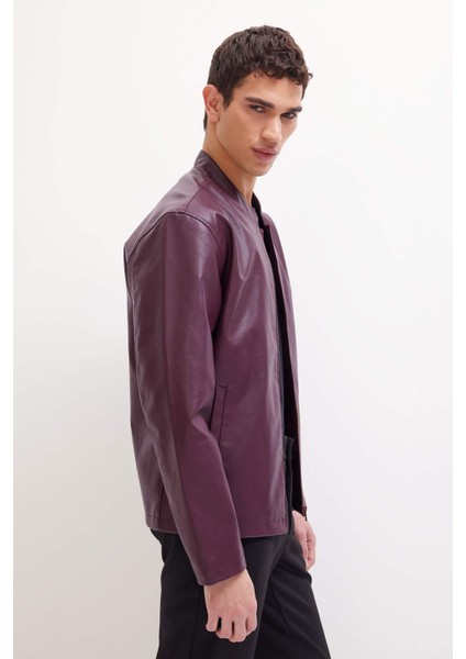 Su İtici Slim Fit Dar Kesim Dik Yaka Fermuarlı Suni Deri Mont D8525AX25SP modelleri