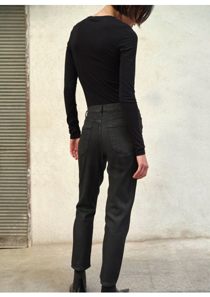 ISSA Slim Fit Yüksek Bel Kaplamalı Siyah Kadın Jean Pantolon modelleri