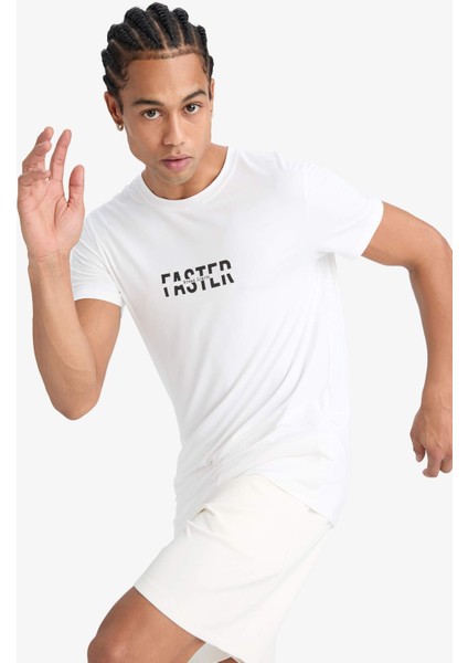 fit Slim Fit Dar Kesim Bisiklet Yaka Baskılı Sporcu Kısa Kollu TIŞÖRT F2762AX25SP