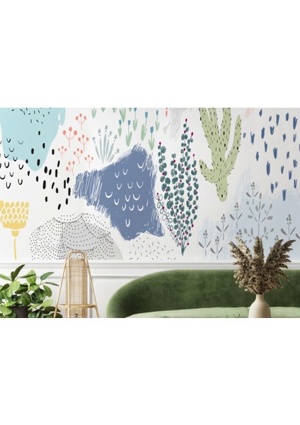 - Yaprak Detaylı Soyut Minimalist Modern Duvar KAĞIDI-5510