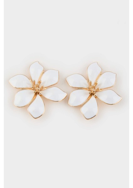 Kadın Beyaz Çiçek Küpe E7835AXNS