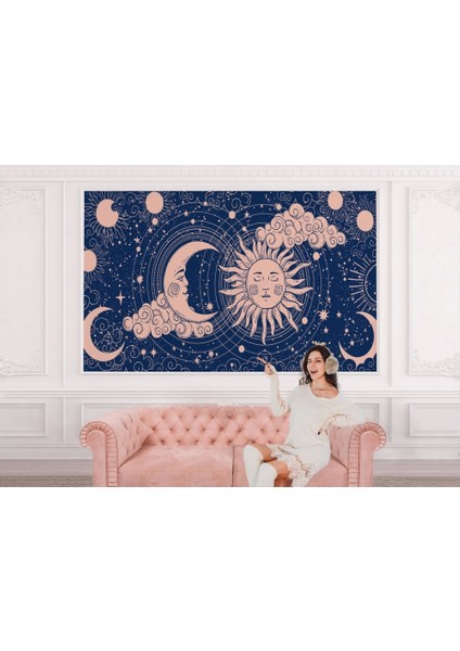 - Astroloji Retro Uzay Güneş Ay Bulut Duvar Duvar KAĞIDI-5535