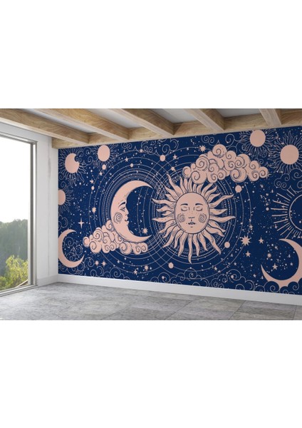 - Astroloji Retro Uzay Güneş Ay Bulut Duvar Duvar KAĞIDI-5535