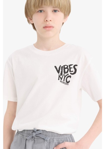 Erkek Çocuk Bisiklet Yaka Baskılı Kısa Kollu Tişört