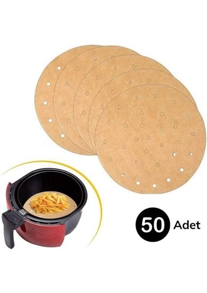 50 Adet Air Fryer Pişirme Kağıdı Tek Kullanımlık Gıda Pişirme Kağıdı Delikli Yuvarlak Model