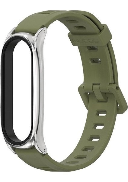Xiaomi Mı Band Için 6/5/4/3 Silikon Kayış, Stil: Plus Case Ordu Yeşil+Gümüz (Yurt Dışından)