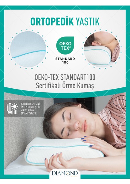 Ortopedik Çift Taraflı Boyun Destekli Medikal Boyun Yastığı 510GR Kılıf Fermuarlı Sünger Yastık