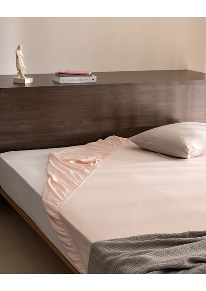 Ciel Çift Kişilik %100 Pamuk Lastikli Saten Çarşaf - Açık Pudra