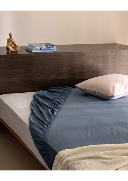 Ciel Tek Kişilik Plus %100 Pamuk Lastikli Saten Çarşaf - Koyu Mavi