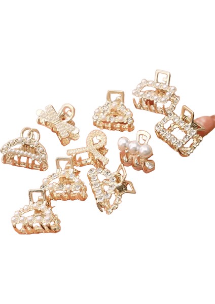 6810 Pcsset Küçük Rhinestone Inciler Geometrik Metal Saç Pençeleri Kızlar Tatlı Mini Saç Klipsleri Saç (Yurt Dışından)