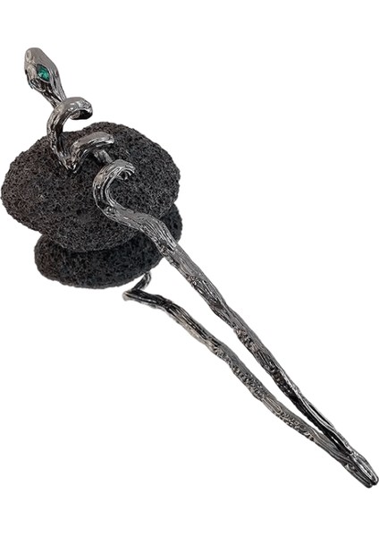 Vintage Yılan Şekli Saç Çubukları Saç Tokaları Punk Çin Tarzı Yeşil Rhinestones Çubuk Saç Modeli Metal RenkBlack-02 (Yurt Dışından)