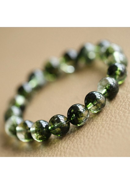 18CM Tarzı 8mm Doğal Turmalin Bileklik Zeytin Yeşili Peridot Taş Bilezik Yarı Değerli Taş Turmalin Kuvars Takı (Yurt Dışından)