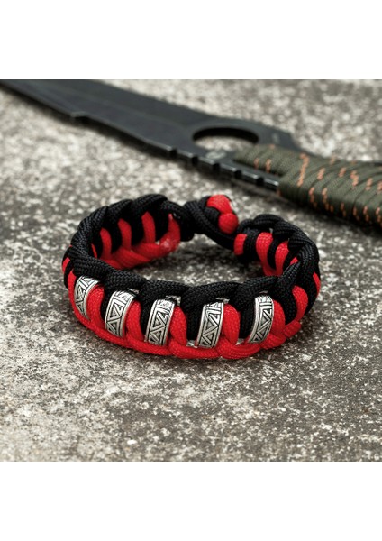 21CM Tarzı Siyah Kırmızı Vintage Viking Runes Survival Bilezik Erkekler cm Dikiş Renk Örgülü Paraşüt Halat Bileklik Kadınlar Norse Aşıklar Takı (Yurt Dışından)