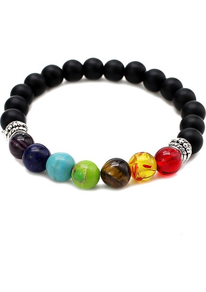 19CM Tarzı B0378 7 Çakra Iyileştirme Bilekliği ile Volkanik Lava, Mala Meditasyon Bilekliği Erkek ve Kadın Takı Koruma, Enerji, Iyileşme (Yurt Dışından)