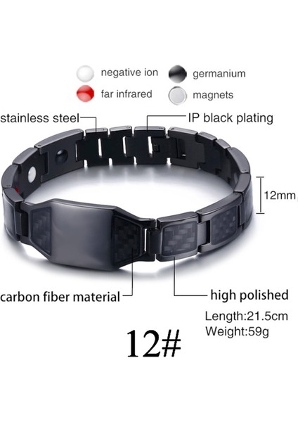 No.12 Boyutu Kadın Erkek Manyetik Sağlık Bilekliği Siyah Titanyum Çelik Güç Terapi Mıknatıslar Negatif Iyonlar Germanium Bilezikler (Yurt Dışından)