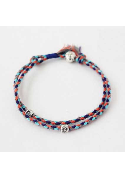 NO.9303 Beden Budizm Örgü Bileklik Şanslı Halat El Yapımı Tibet Gümüşü Buda Başlı Bilezik Çift Katmanlı Ayarlanabilir Karışık Renk (Yurt Dışından) fiyatları