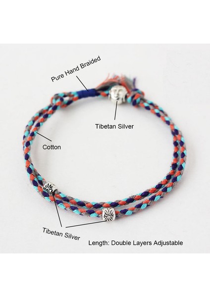 NO.9304 Beden Budizm Örgü Bileklik Şanslı Halat El Yapımı Tibet Gümüşü Buda Başlı Bilezik Çift Katmanlı Ayarlanabilir Karışık Renk (Yurt Dışından) modelleri