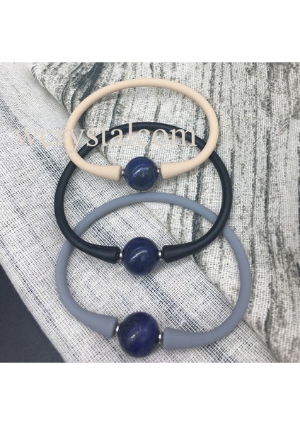 Ljhmy Doğal Lapis Lazuli Taş Boncuk Bej Silikon Bileklik Kauçuk (Yurt Dışından) modelleri