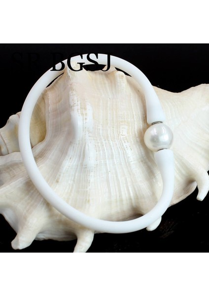 7 Inç Beyaz Silikon Kauçuk Beyaz Tatlısu Inci Boncuk Esnek Kız Takı Bilekliği (Yurt Dışından)