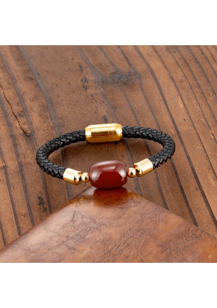 Renk Stili BXGM1042-7 2021 Trendli Çift Enerji Bilekliği Doğal Kaplan Gözü Taşı Akik Taşı Örgülü Deri Ip Bileklik Paslanmaz Çelik Bilezik (Yurt Dışından) indirimleri