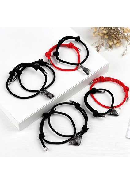 El Sıkışma 2 Sevgili Hediye Maskot Moda Kırmızı Siyah Ipler Çift Bileklik Uzun Mesafe Aşk Takı Çift Takı Dikiş Kolye (Yurt Dışından) fırsatları