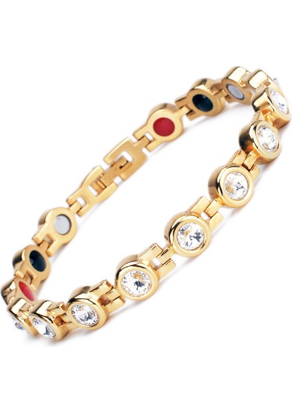 Altın Yeni Taşlı Kadın Manyetik Güç Bilezik Sağlık Enerji Altın Moda Takı Bayan Paslanmaz Çelik Bilezikler. (Yurt Dışından)