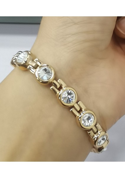 Altın Yeni Taşlı Kadın Manyetik Güç Bilezik Sağlık Enerji Altın Moda Takı Bayan Paslanmaz Çelik Bilezikler. (Yurt Dışından) fırsatları