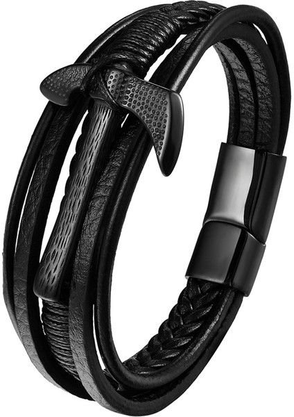 21CM Tarzı BXG019 Moda Erkek Gerçek Deri Bileklik Çok Katmanlı Gümüş Altın Renk Siyah Balta Paslanmaz Çelik Bileklik ve Bilezikler Erkek Parti Hediyeleri (Yurt Dışından) fırsatları