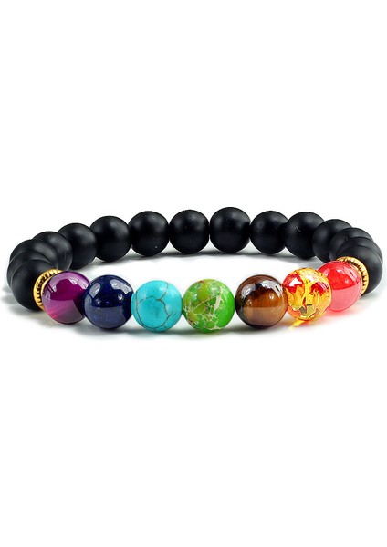 19CM Tarzı No.5 Boyutu Kadınlar ve Erkekler Için 7 Çakra Iyileştirici Taşlı Bileklik Doğal Agat Lav Taşı Kaplan Gözü Boncuk Bilezik 8mm Moda Yoga Takı (Yurt Dışından)