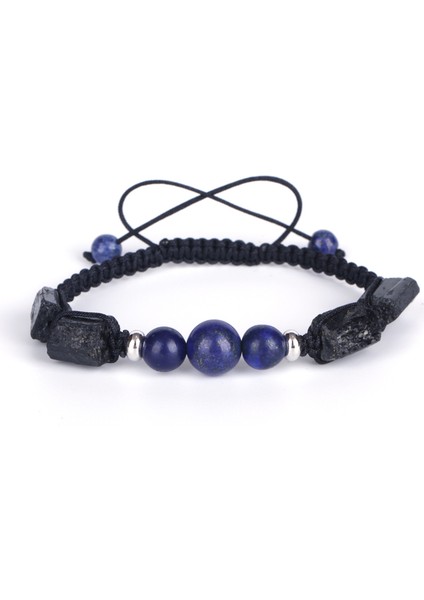 Akik Koyu Mavi Lapis Lazuli Iyileştirici Kaba Siyah Turmalin Yarı Değerli Mineral Taş Boncuk Şanslı Macrame Bileklik Unisex Kadın Erkek (Yurt Dışından) modelleri