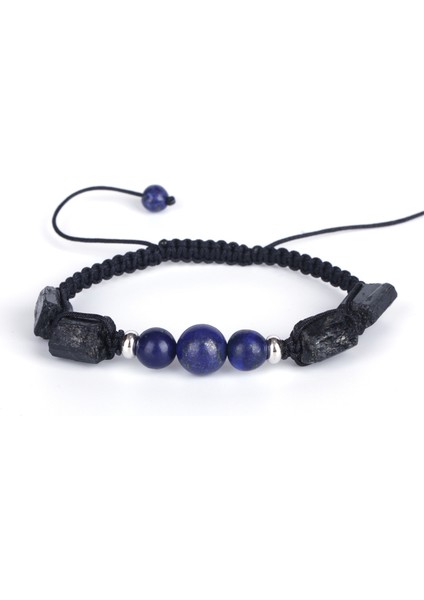 Akik Koyu Mavi Lapis Lazuli Iyileştirici Kaba Siyah Turmalin Yarı Değerli Mineral Taş Boncuk Şanslı Macrame Bileklik Unisex Kadın Erkek (Yurt Dışından) fırsatları