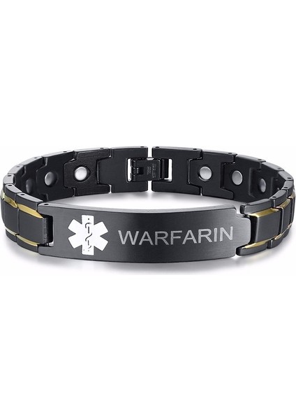 Varfarin Erkek Tıbbi Bileklik, Tip 1 ve 2 Kan Inceltici Varfarin Tıbbi Semboller Paslanmaz Çelik Bileklik Siyah Erkek Takı (Yurt Dışından)