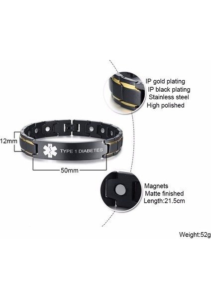 Varfarin Erkek Tıbbi Bileklik, Tip 1 ve 2 Kan Inceltici Varfarin Tıbbi Semboller Paslanmaz Çelik Bileklik Siyah Erkek Takı (Yurt Dışından) modelleri
