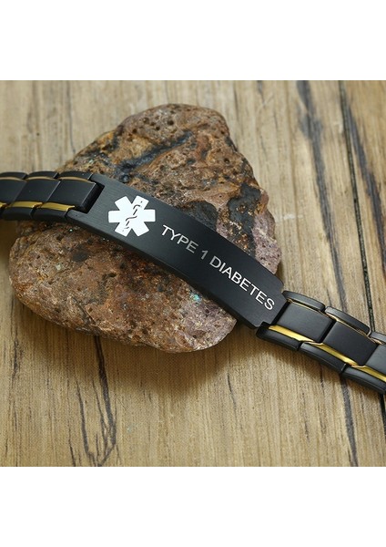 Varfarin Erkek Tıbbi Bileklik, Tip 1 ve 2 Kan Inceltici Varfarin Tıbbi Semboller Paslanmaz Çelik Bileklik Siyah Erkek Takı (Yurt Dışından) indirimleri