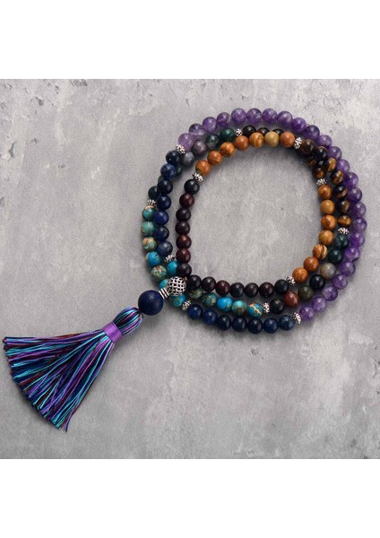 Ruh Kadınlar 8mm Doğal Taş Püsküllü 108 Boncuk Mala Yoga Meditasyon Lariat Kolye Bohem Takı (Yurt Dışından)