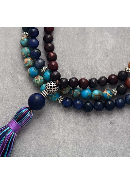 Ruh Kadınlar 8mm Doğal Taş Püsküllü 108 Boncuk Mala Yoga Meditasyon Lariat Kolye Bohem Takı (Yurt Dışından)