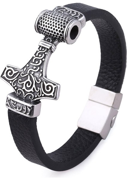 Mor Norse Viking Rune Düğüm Kolye Bilezik Thor Mjolnir Çekiç Rune Iskandinav Bilezikler Deri Ipi ile Erkekler Için Cool Takı (Yurt Dışından)